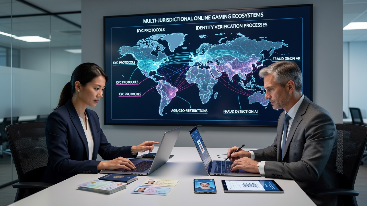 Multi-jurisdictional compliance map highlighting verification requirements across gaming regions