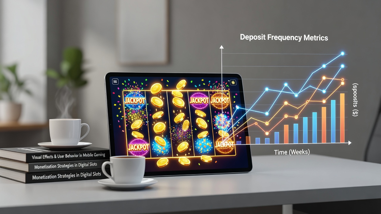 Graph and charts illustrating deposit frequency trends alongside visual effect intensity levels in slot applications