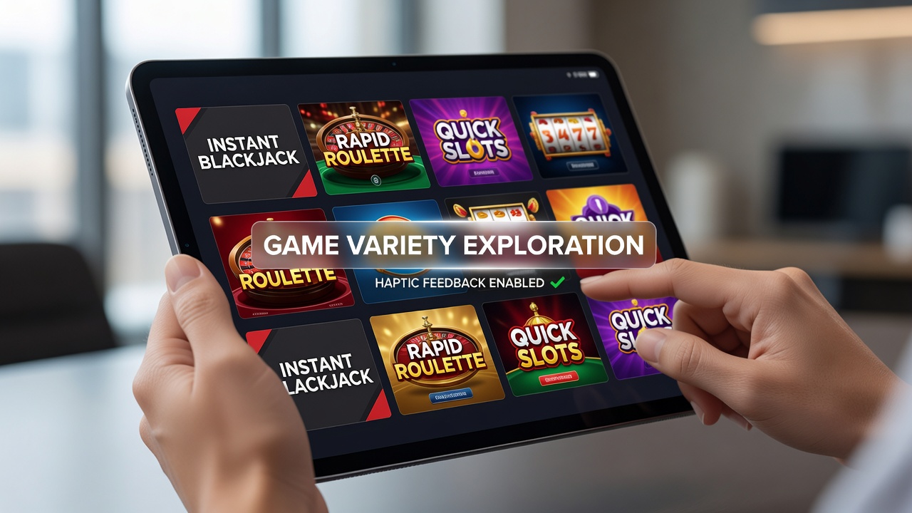 Close-up of tablet casino gameplay illustrating varied haptic responses during different game types